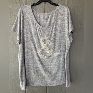 Lane Bryant Gray T-Shirt with Pearl Beaded Ampersand 18/20. In great condition.